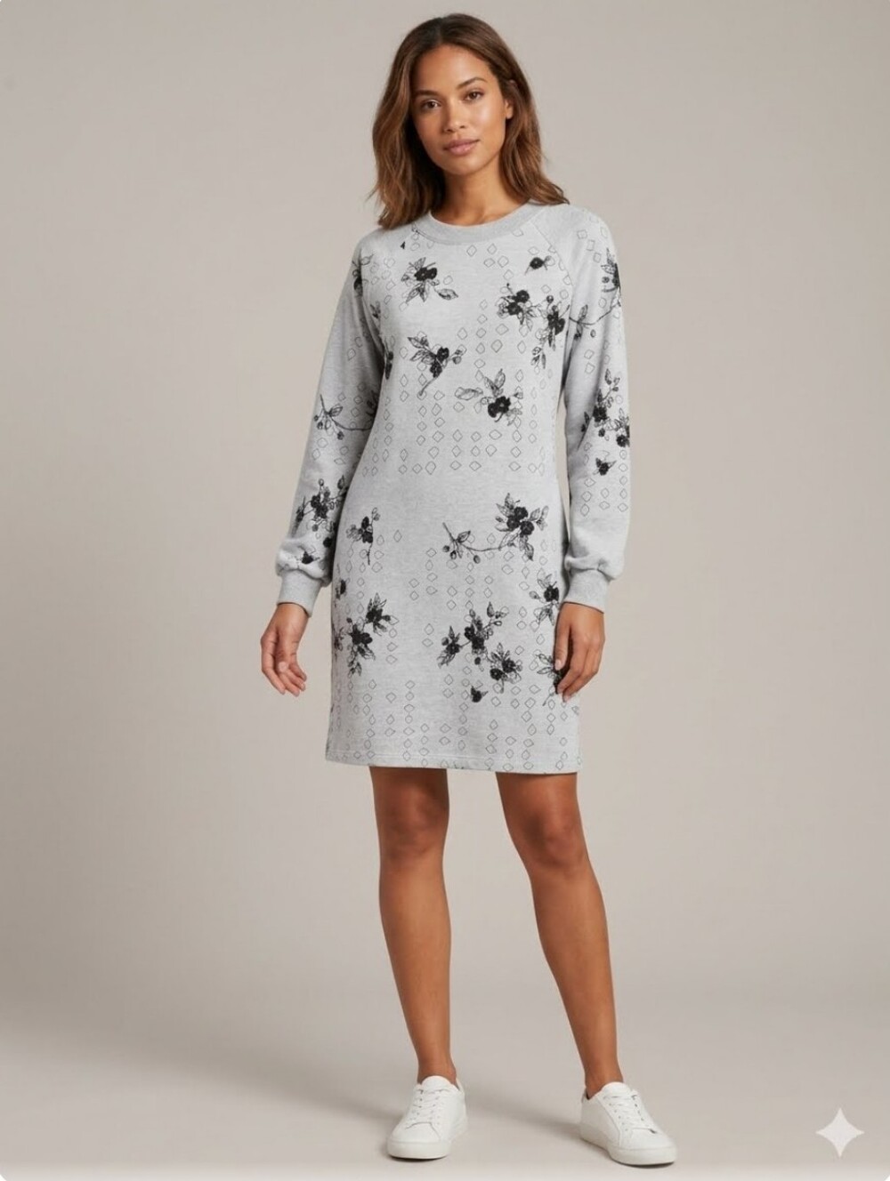Smoking Lily Floral And Diamond Print Sweatshirt Dress, Size M